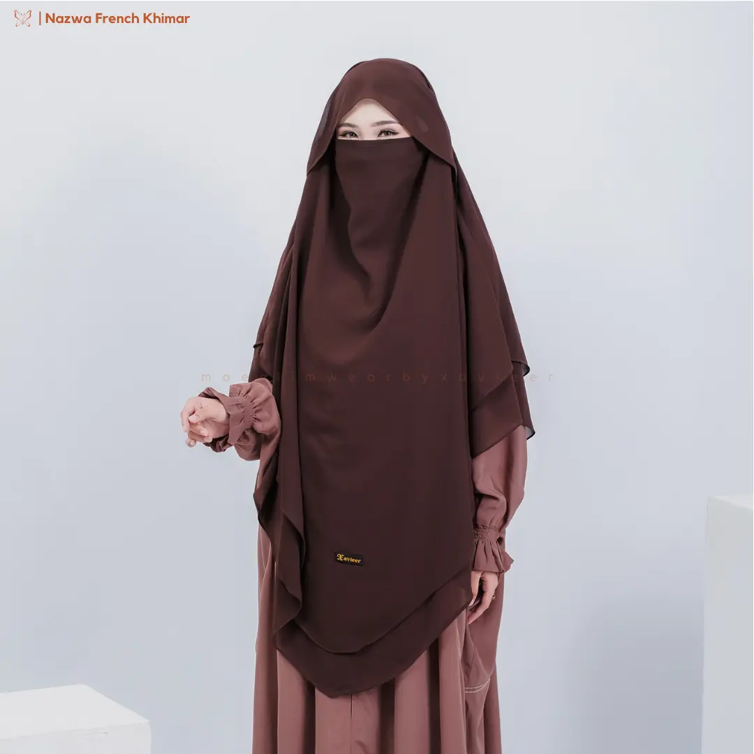Xavieer - Nazwa French Khimar Poni 2 Layer Babydoll Premium Polos Tali Syari Umrah Haji Kerudung Panjang