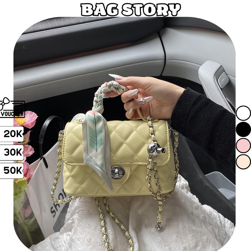 Túi Xách Nữ BAG STORY Đeo Chéo Thời Trang Cao Cấp Da PU Trần Ô Quai Xách Khăn Lụa Dây Đeo Xích Đi Chơi Đi Tiệc TX-143