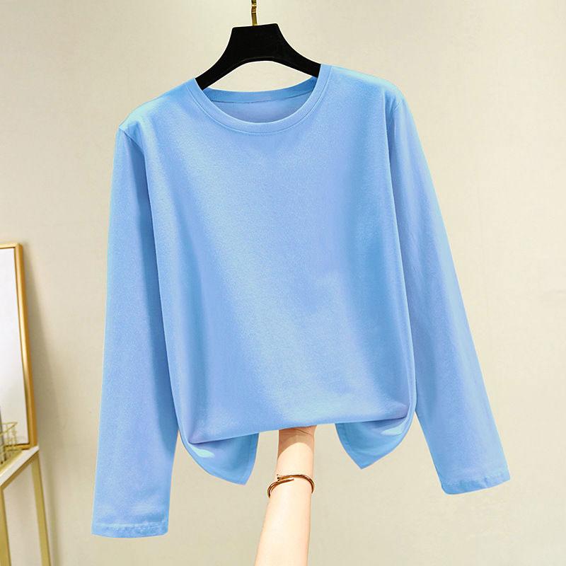 Áo Thun Cotton Dài Tay, Màu Trơn Dành Cho Nữ, Dáng Rộng Vừa Vặn, Cổ Tròn, In Hình, Thích Hợp Đi Làm, Áo Cơ Sở Dễ Phối Đồ, Thích Hợp Cho Mùa Xuân, Mùa Thu Và Mùa Đông, Hàng Mới Về, Áo Trên 5