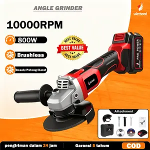 Victool Mesin Gerinda Baterai Brushless 800W Cordless Angle Grinder 10000RPM Potong Poles Piringan Amplas Garansi 5 Tahun