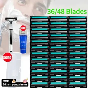 Mata Pisau Cukur Refill 36/48PCS – Tajam Bersih Anti Karat | Hemat & Awet + Free Krim Cukur