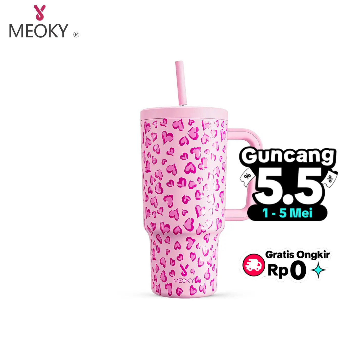 【Stok terbatas]Gelas Minum Meoky dengan Tangkai untuk Perjalanan: Gelas Minum Anak-anak Tersulut (700 ml)/(880 ml) dengan Tutup dan Sedotan - Gelas Minum Air Baja Tahan Karat Anti Bocor, Bebas BPA untuk Hari Libur dan Ulang Tahun, dengan Sistem Vakum