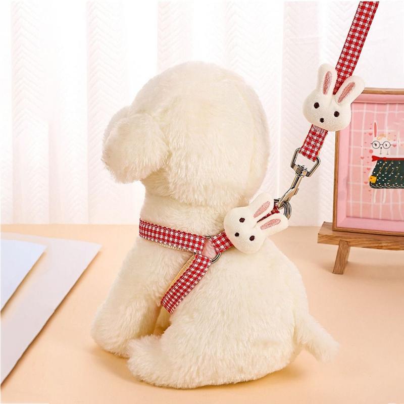 Dây Dắt Chó Có Thể Điều Chỉnh Dây Đai Nịt Chó Kẻ Sọc Búp Bê Thỏ Vải, Có Dây Xích, Dây Đeo Ngực Cho Chó, Thích Hợp Cho Chó Và Mèo