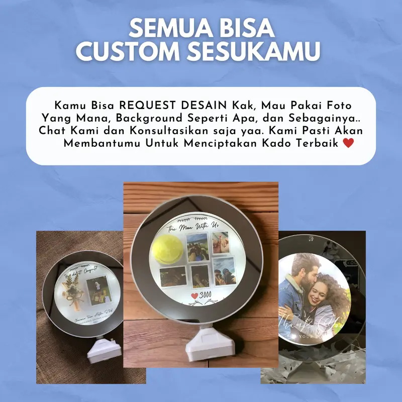 KADO CERMIN CUSTOM [TEMA WARNA BIRU] LUCU UNIK mood lamp untuk Souvenir Pernikahan, Ulang Tahun Wisuda, dan Kado Valentine Gift Foto Hadiah 3