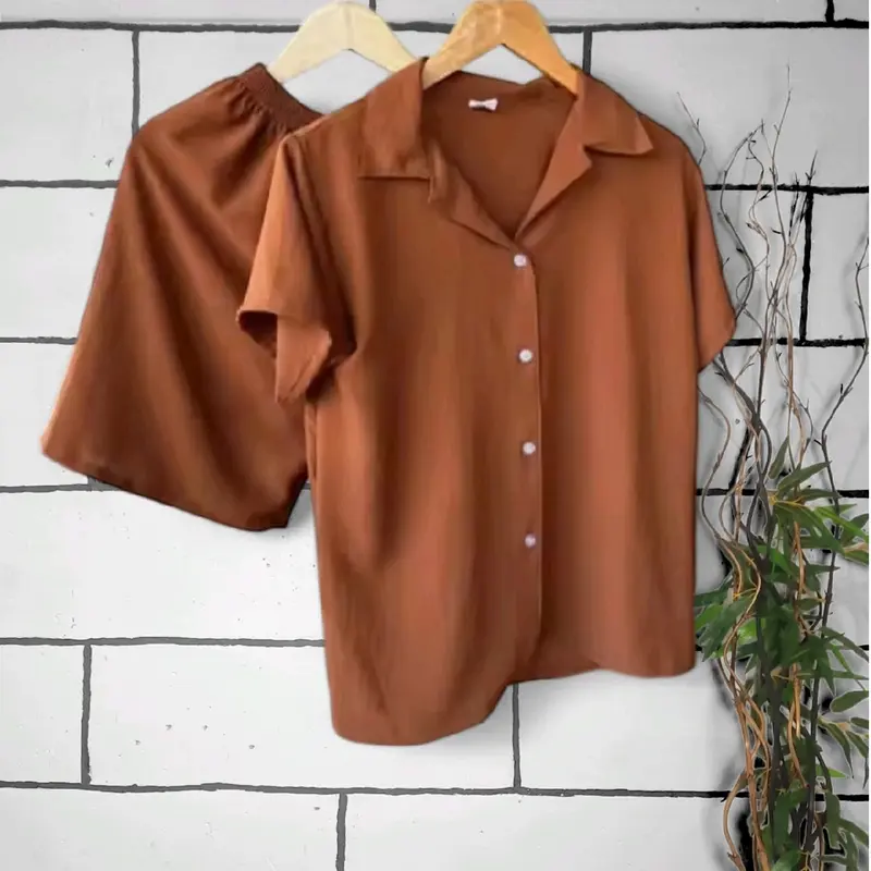 Baju Setelan Pendek Wanita Cringkel Airflow l CPDKH l One Set Piyama Perempuan Santai Busui  Nyaman 7