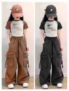 Starr Girl's - Setelan Celana Kargo Anak Perempuan Usia 1-12 Tahun Bahan Katun Korea Style & Kaos Raglan Terbaru Stylish Dan Nyaman