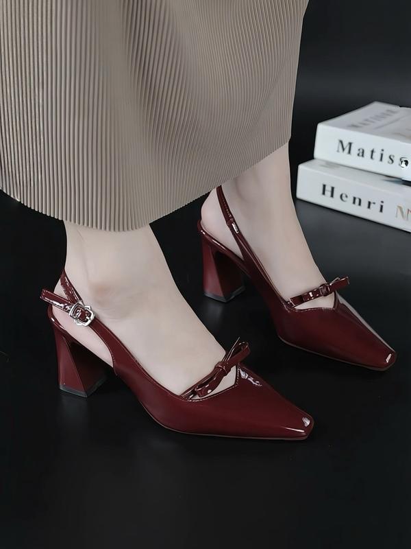 Giày cao gót nữ xu hướng mới gót vuông 5cm mũi nhọn gắng nơ đá trẻ trung da bóng đi êm chân xưởng giày bánh bèo Mã giaysandalnotim5p