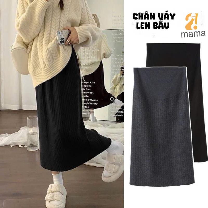  Chân váy len bầu 2mama dáng dài tôn dáng  len đanh mịn  dày dặn có chun chỉnh bụng co giãn tốt 