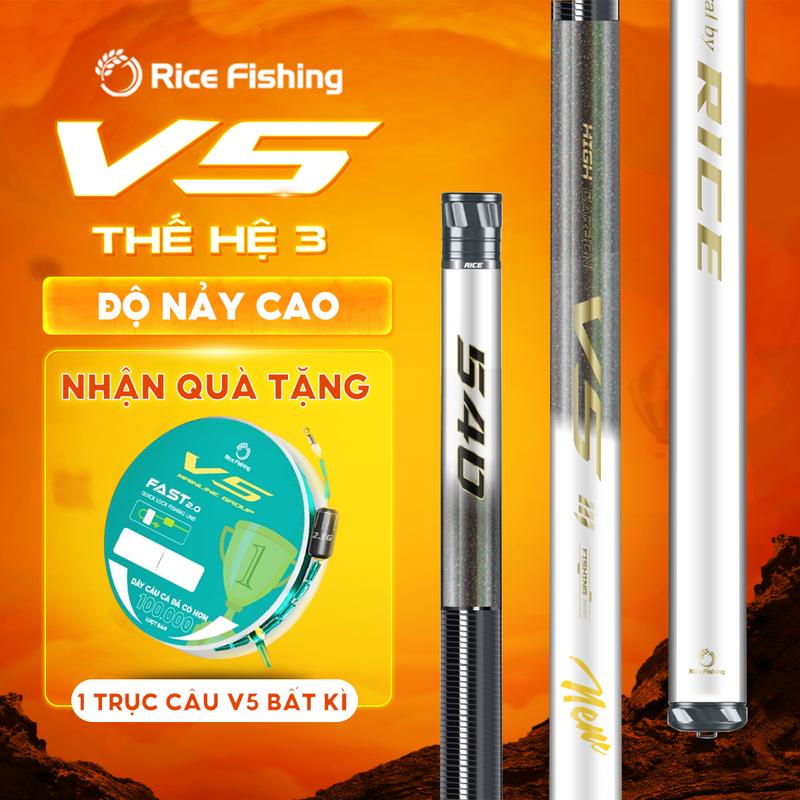 Cần câu đài V5 5.5H Thế hệ 3 Rice Fishing Carbon 30T 40T phiên bản mới 2025