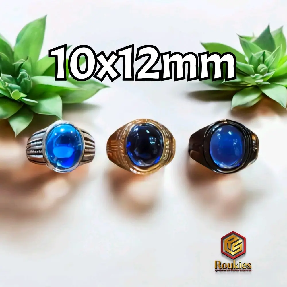 Cincin Batu Blue Safir Ring Alpaka Ukuran 10x12mm