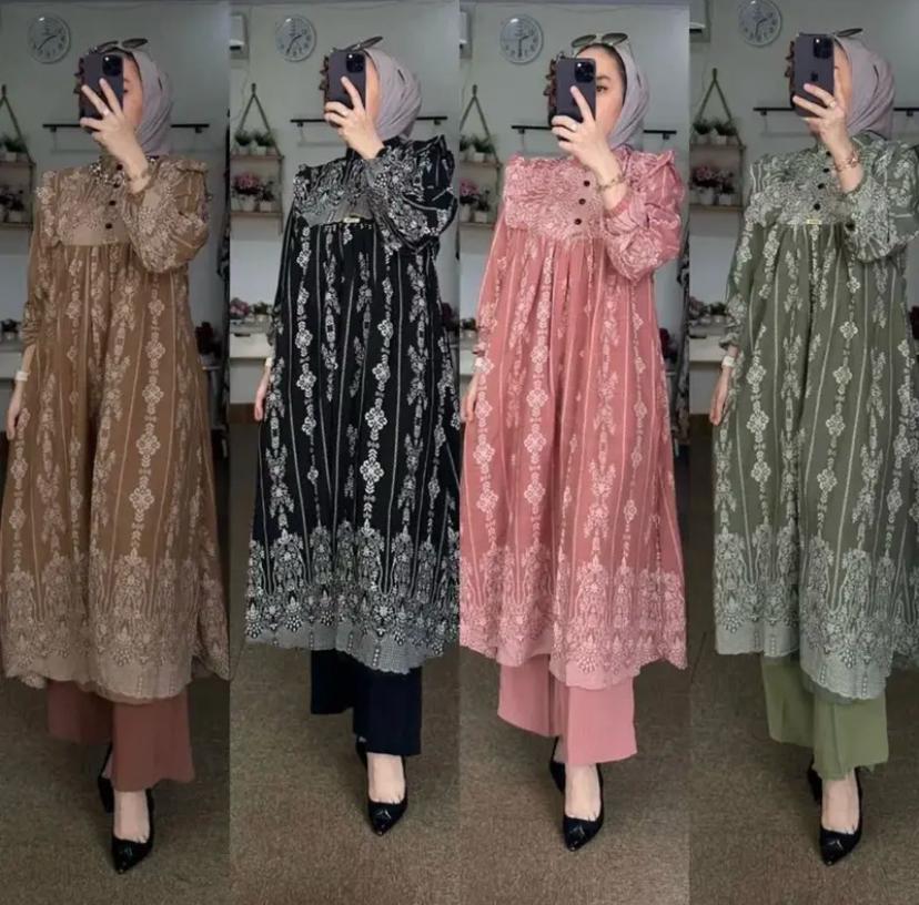 Setelan Tunik Destina Motif Etnik / Setelan Tunik / One Set Tunik