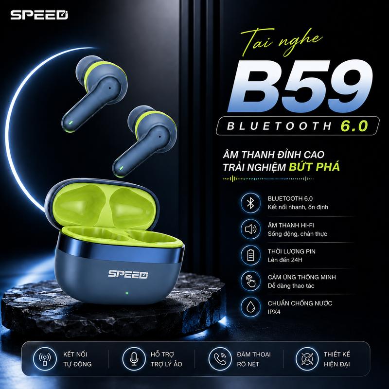[ Kimtron 1k ] Tai nghe siêu bass B59 speed âm thanh tws sống động BlueTooth 6.0 . pin24 giờ kết hợp ổ sạc khi đầy Bảo hành 12 tháng
