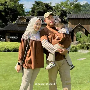Kiara Couple by hagia | couple family dengan model baju kombinasi  Motif stipe Dewasa Muslim Panjang Keluarga