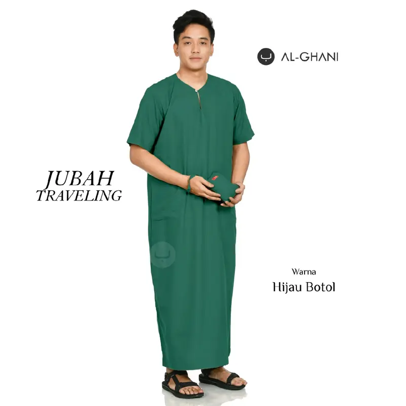 ALGHANI Jubah Traveling Dewasa Lengan Pendek Hitam Instan Muslim Katun Soft Panjang Gamis Cowok Putih Navy Oblong Pria 4