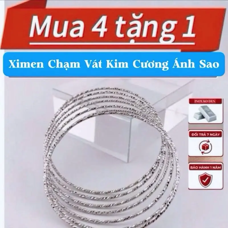 (1)-Vòng tay XIMEN CHẠM VÁT KIM CƯƠNG ÁNH SAO 1,5li. Mua 4 tặng 1. Chạm vát sáng bóng. Bộ 7 cái, vòng nông (chui). Chất liệu inox cao cấp ko đen, ko ngứa. Ni từ 38 đến 60, cngười từ 8kg đến dưới 70kg.