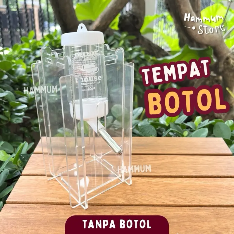 Tatakan Botol Minum Hamster | Holder Botol Minum Akrilik Hamster | Acrylic Bottle Holder | Tempat Botol Minum Hamster | Stand Dudukan Botol Minum