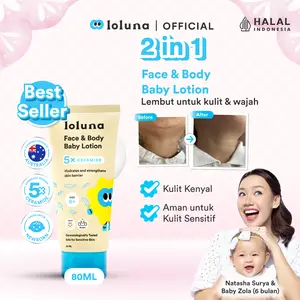 Loluna Face & Body Baby Lotion 80ml /Lotion Krim Muka dan Badan Bayi dan Anak /Krim untuk Newborn / 5x Ceramide / Melembapkan Kulit Wajah & Badan /  Perawatan Kulit Kering dan Sensitif Pelembap Bayi