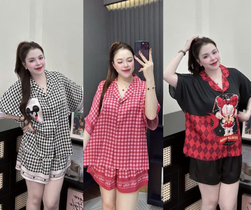 Đồ bộ đùi cánh dơi chất liệu lụa latin áo form rộng in hoạ tiết 5D trẻ trung có 2 size cho nữ từ 48-80kg