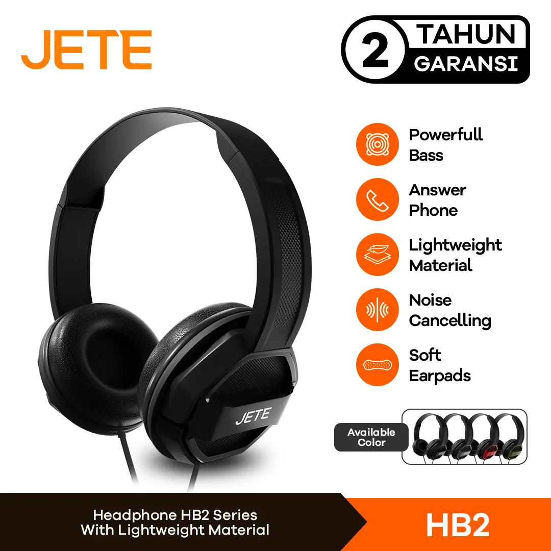 JETE HB2 Headphone Kabel Headset Powerfull Bass Noise Cancelling with Soft Earpads - Garansi 2 Tahun Earphone Handsfree