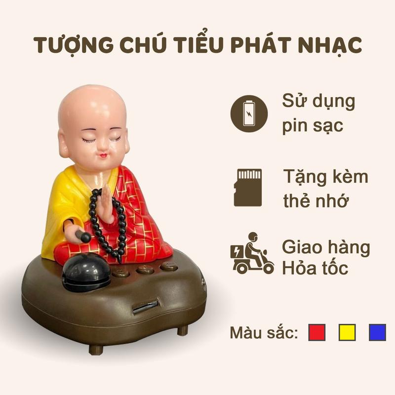 Có Thẻ Nhớ Tượng Phật Chú Tiểu Gật Đầu Gõ Mõ Tụng Kinh Phát Nhạc Dùng Pin Sạc Trang Trí Bàn Thờ Bàn Làm Việc Taplo Ô Tô Decor Decor Phòng