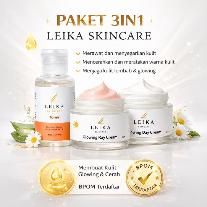 Gambar Leika Skincare Paket 3 in 1 Glowing Day Cream & Night Cream Facial Wash Toner BPOM Krim Penghilang Flek Hitam Mencerahkan Anti Aging Pelembab Muka - Paket 4 in 1 dari Pure Life Beauty Kota Cirebon Tokopedia