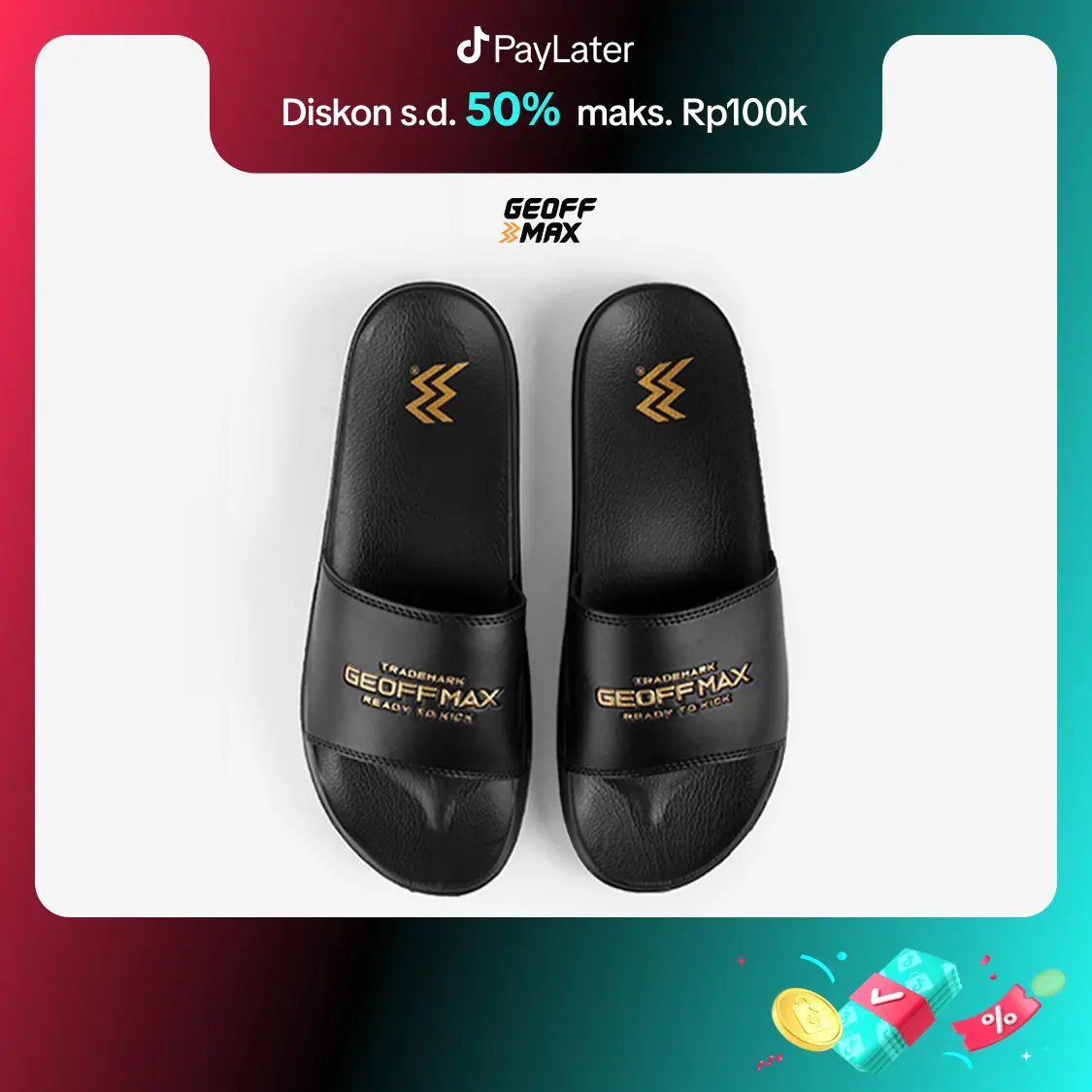Geoff Max - Trader Black | Sandal Pria Wanita Sendal Slop Selop Sandal Slipper Karet Anti Licin