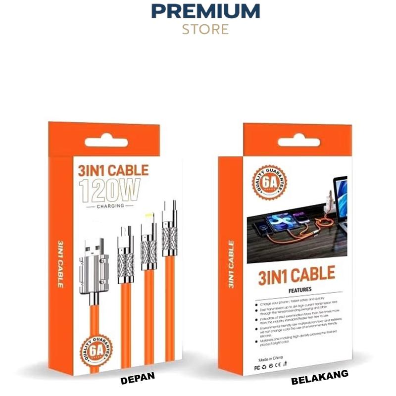 Kabel data PS-07 3 IN 1 Fast Charging PD 120W cable charger TYPE C LIGHTNING MICRO multifungsi 3
