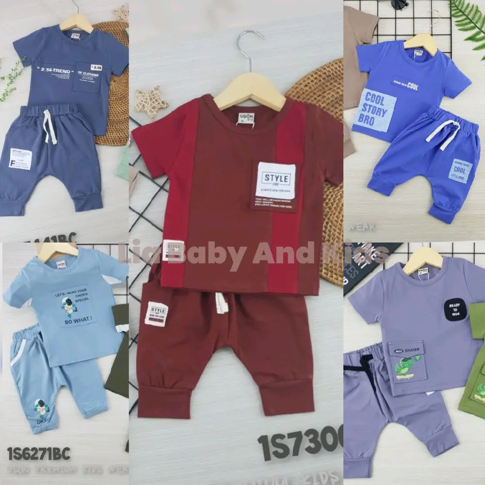SIZE S (3-6kg) SETELAN CELANA KAOS 7/8 JOGER ANAK COWOK BABY BOY BAJU BAYI