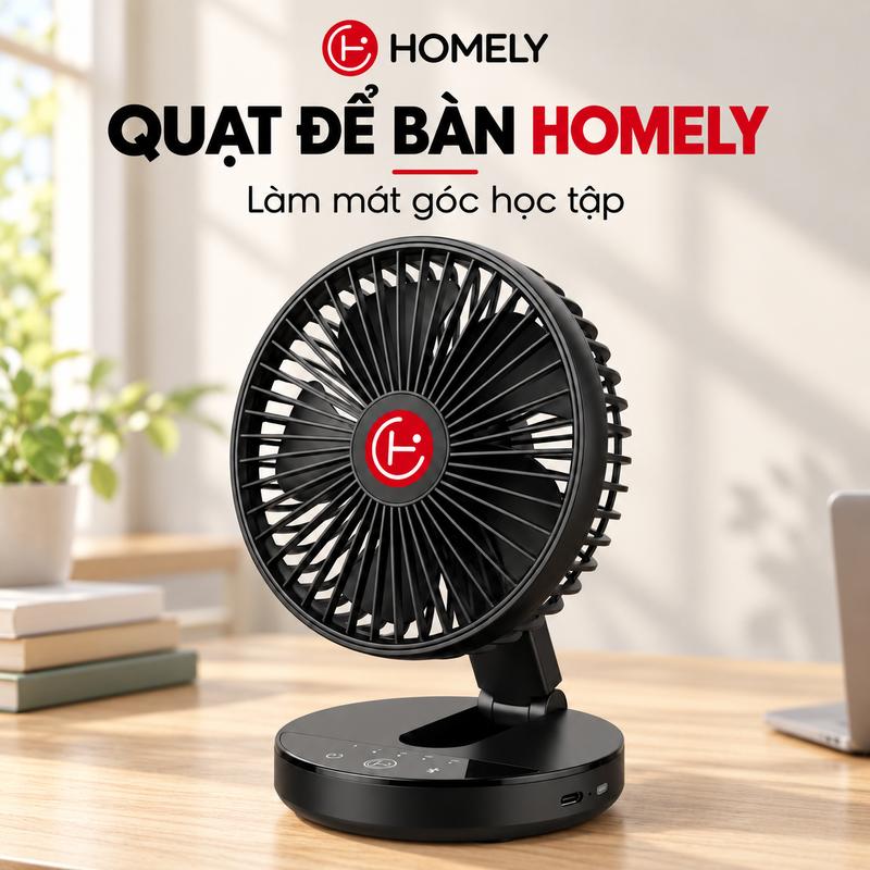 Quạt để bàn Homely cho góc làm việc thoải mái, kiểu dáng hiện đại màu đen