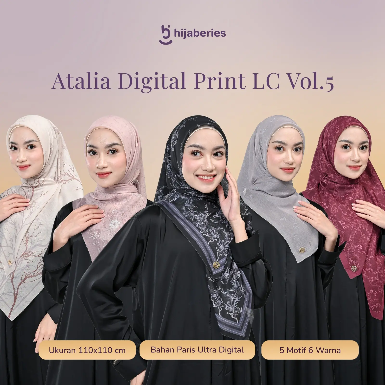 [Grosir/10pcs] Atalia Digital Print LC Hijaberies - Paket Usaha Kerudung Hijab Segiempat Motif Hijaberies Pouch Voal Square