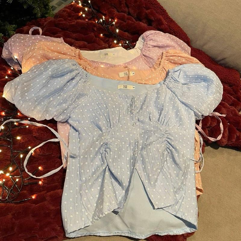 SMOR ROOM Áo kiểu nữ tay bồng hoa trắng CAPI