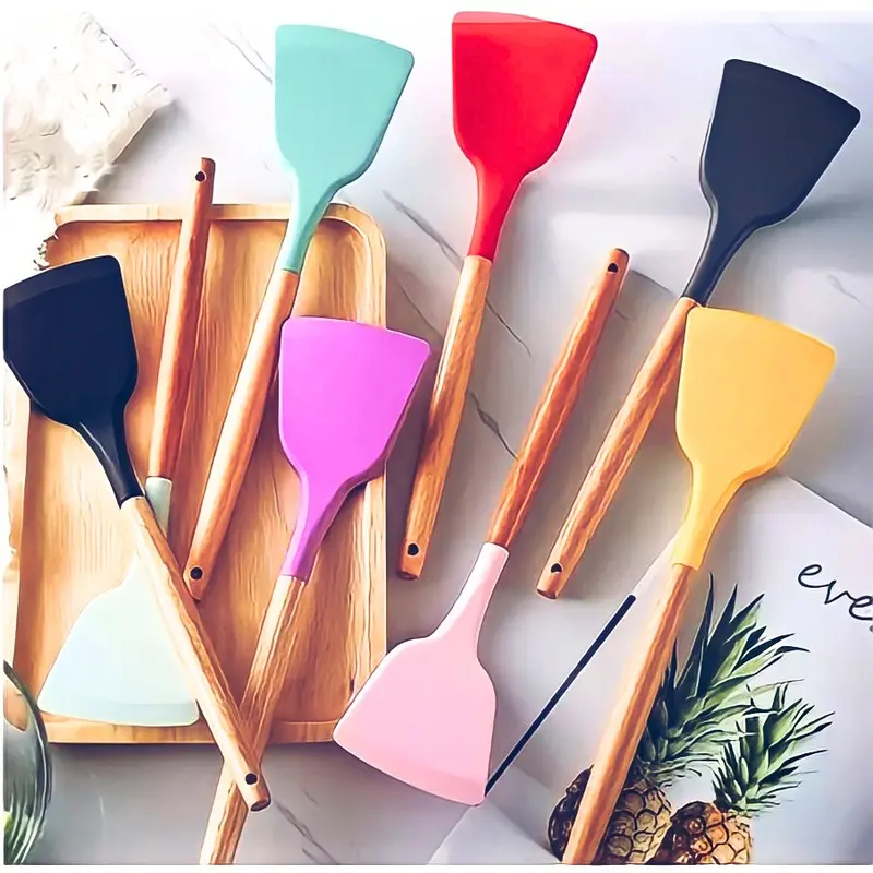 Spatula Silikon Gagang Kayu Tahan Panas Sepatula Silikon Anti Panas 32CM 0