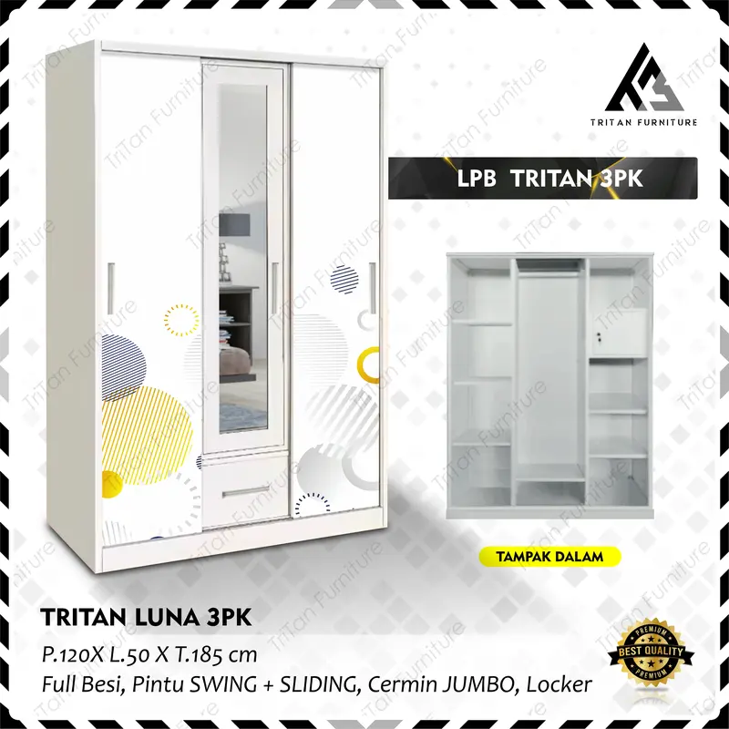 LPB TRITAN 3PK - Lemari Pakaian Besi 3 Pintu Sliding Tritan Furniture 8