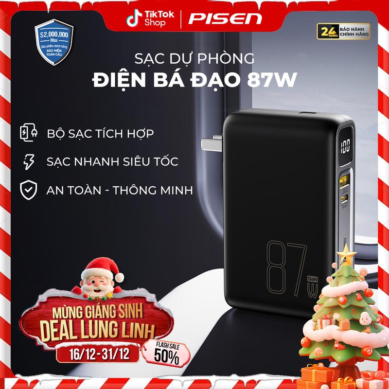   PISEN  Sạc Dự Phòng Có Chân Cắm | Sạc Nhanh & An Toàn Bảo Vệ Máy Chống Chai Pin Có Thể Sạc LapTop và Tất cả Các Dòng Điện Thoại Android Iphone | PISEN QUICK - High Power Box | TS-D319 | Bảo Hành 18 Tháng 1 Đổi 1 | Bảo Hiểm 2 Triệu Đô Toàn Cầu 