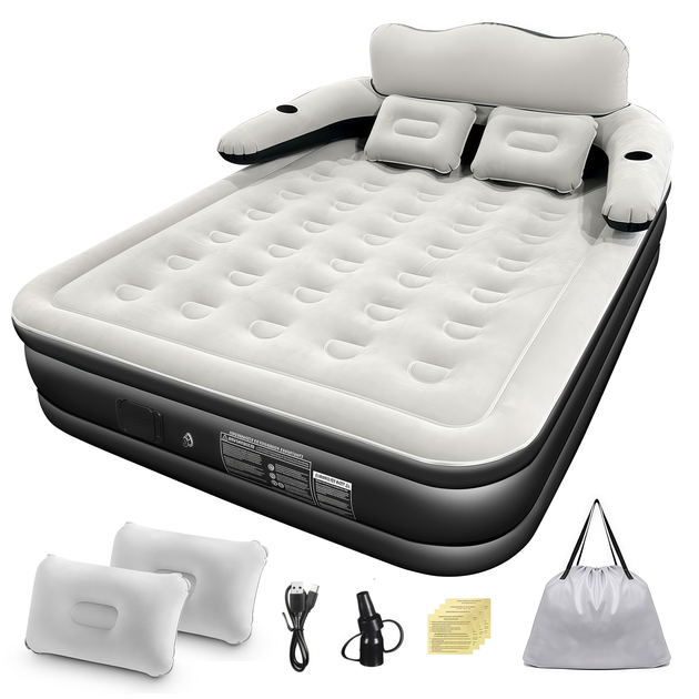 KAYOOSI Colchão Inflável Queen com Encosto 203x152x46cm｜Colchão de Inflar/Desinflar Automático em 3 Minutos｜Confortável Prático Fácil de Guardar com Bomba 4000mAh e Travesseiros Inclusos｜Ideal para Barraca de Camping de Hóspedes Temporário colchão de gelatina rea
