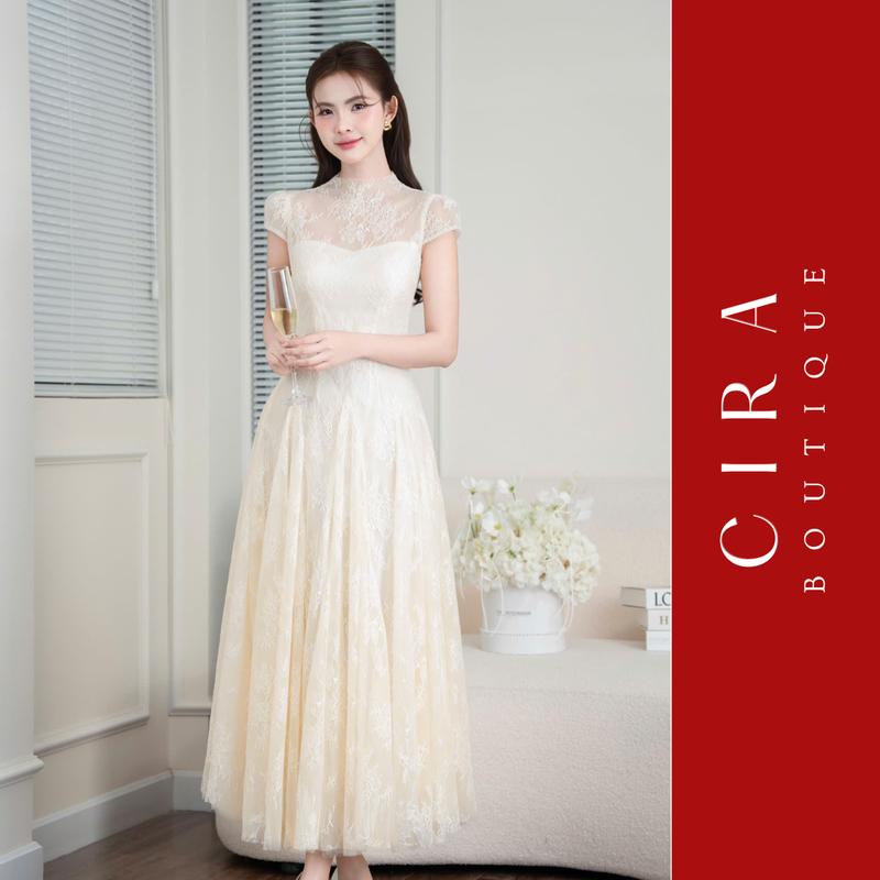  Cira Boutique Đầm Dự Tiệc Ren Hoa Dáng Xoè Tay Ngắn Hở Lưng - Thiết Kế Sang Trọng Nữ Tính Và Quyến Rũ D1444 