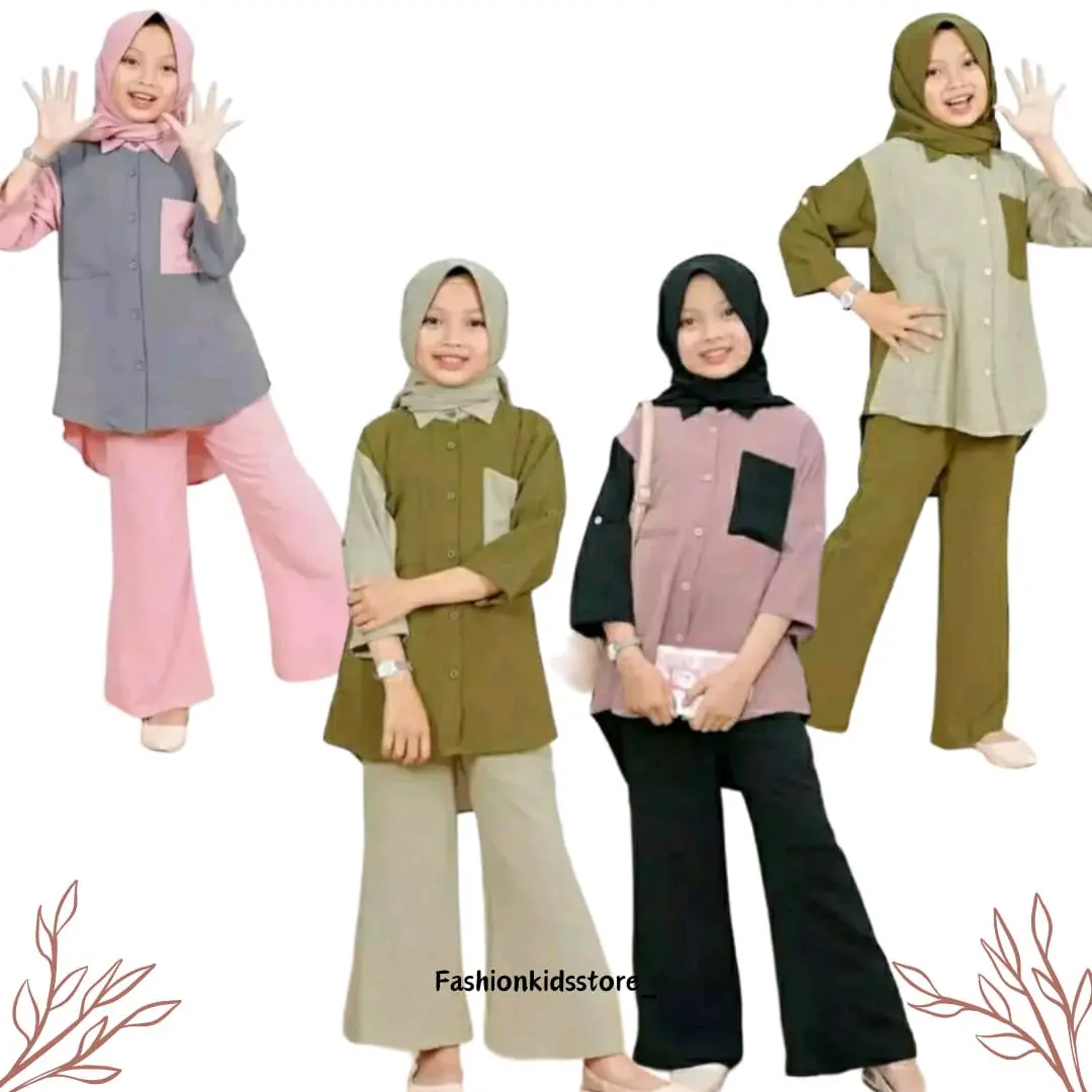 Setelan Kombinasi 3in1 Anak Usia 3tahun Sampai 15Tahun/Setelan Kerudung Anak Perempuan/Baju Anak Perempuan Panjang Muslim Atasan Celana Airflow