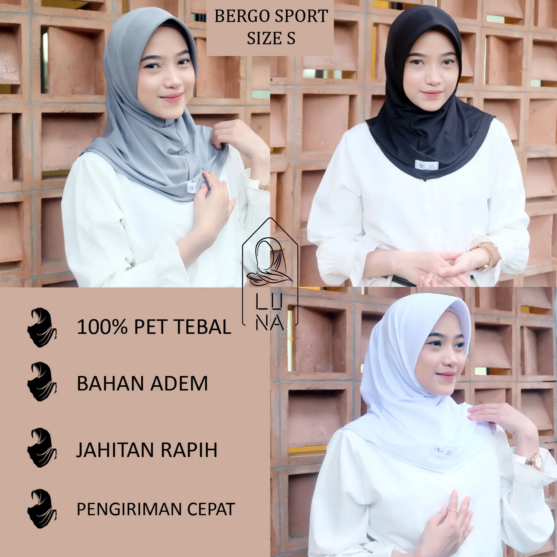 LUNA HIJAB - BERGO SPORT SIZE S ( PET TEBAL )