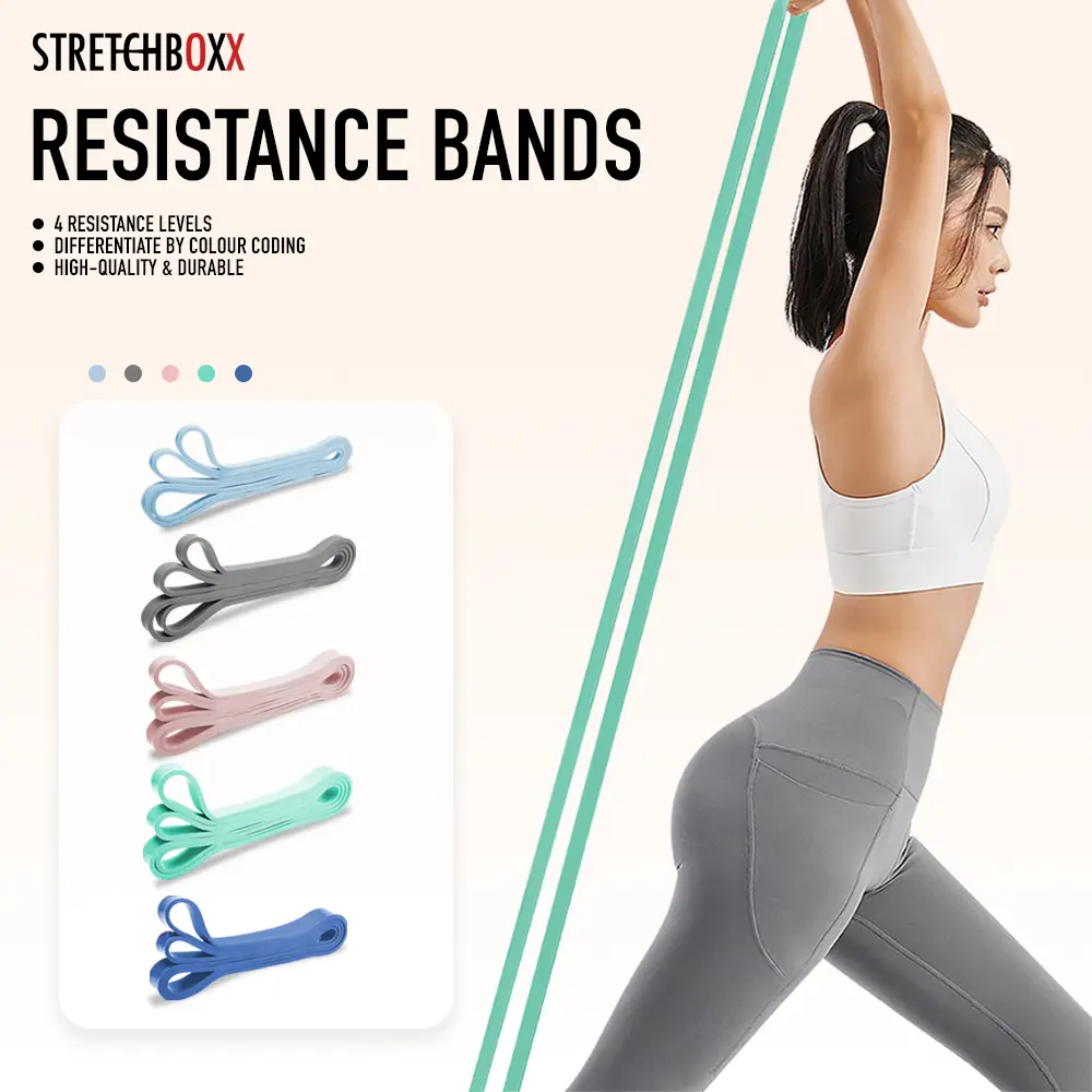 StretchBoxx Premium Long Ring Resistance Bands Silicone -  Heavy-Duty for All Gym, Pilate & Yoga Fitness Levels
