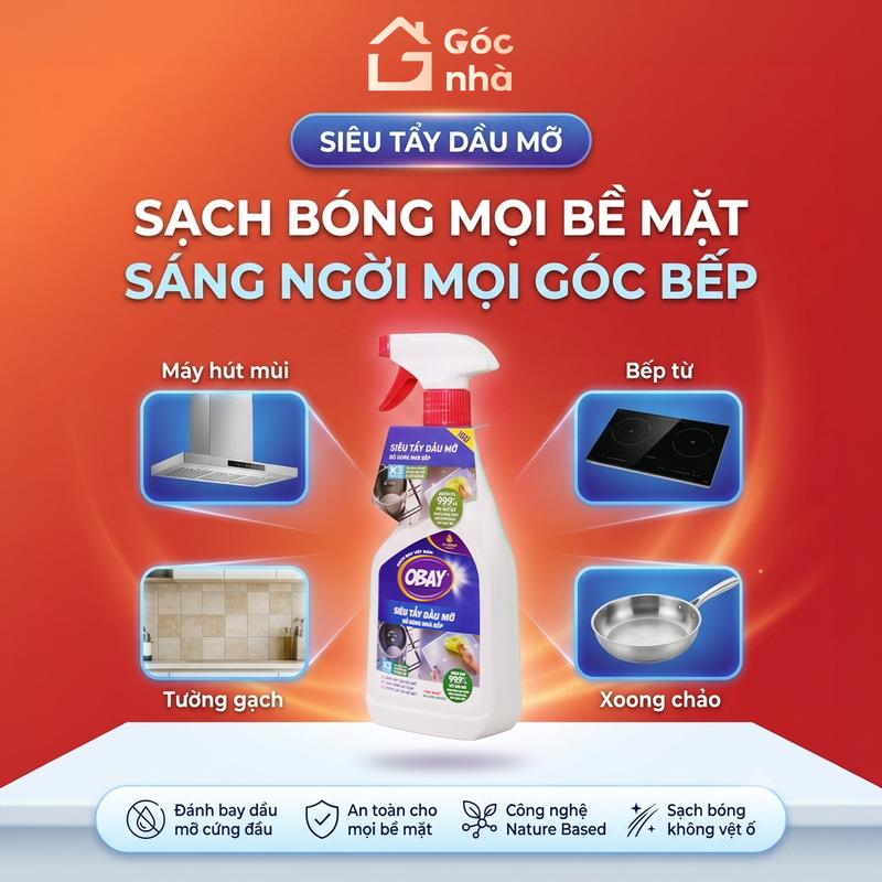 Xịt Tẩy Dầu Mỡ Obay 450ml tẩy dầu mỡ nhà bếp đa năng Trên Mọi Bề Mặt Không Gây Ăn Mòn Không Hoá Chất Độc Hại