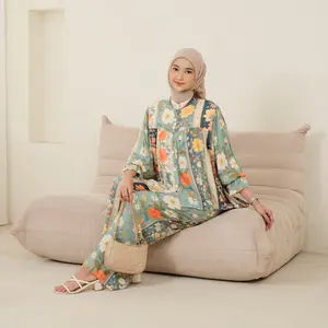 Nona Set Rayon Snoke Puffy Setelan Wanita Rayon Busui Kancing Depan Lengan Smoke Lonceng