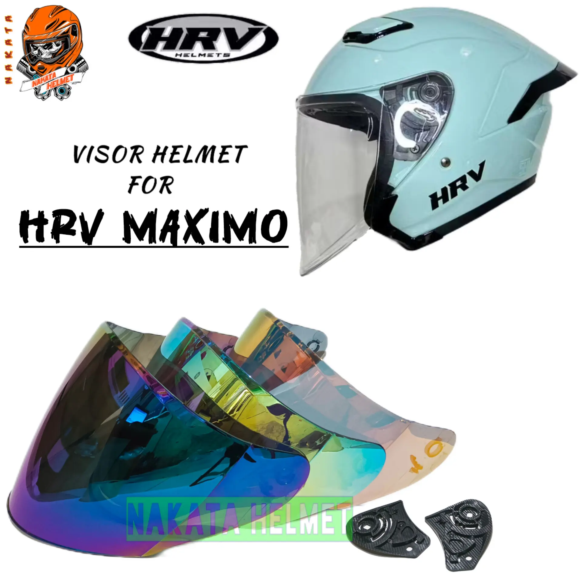 Kaca helm HRV MAXIMO flat visor helmet hrv maksimo kyrz hitam red gold blue bening