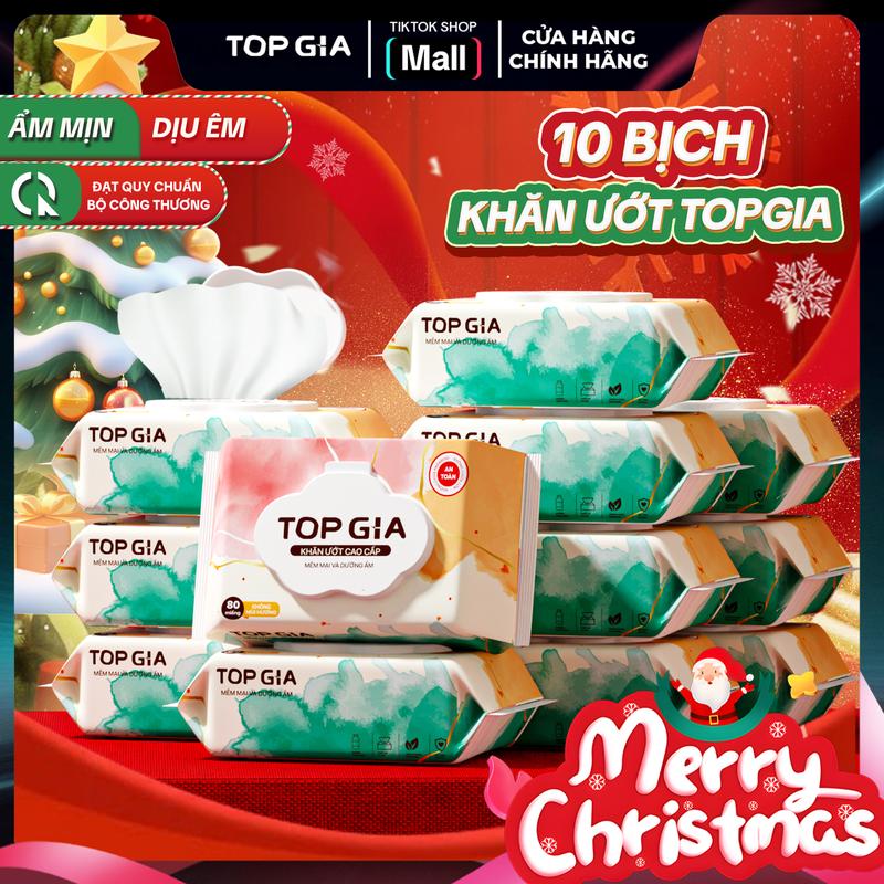   HÀNG CHẤT LƯỢNG CAO  Thùng 10 Bịch Khăn ướt Cao cấp Ban Mai TopGia 80 tờ siêu mềm mịn không cồn không parabens sử dụng cho cả gia đình khăn giấy khăn ăn tiện lợi  KU  