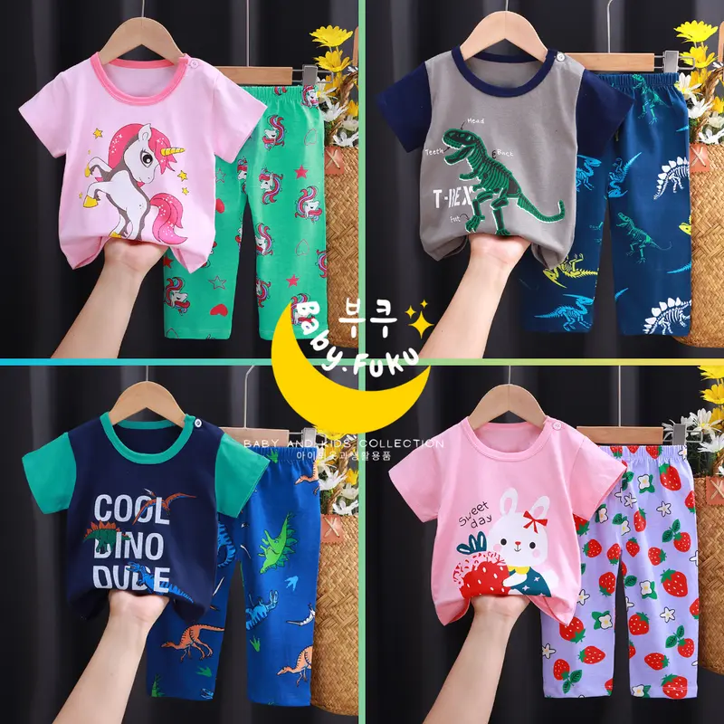 Baby.Fuku Setelan Lengan Pendek Celana Panjang Baju Anak Bayi Piyama Anak Kaos Import Katun 1