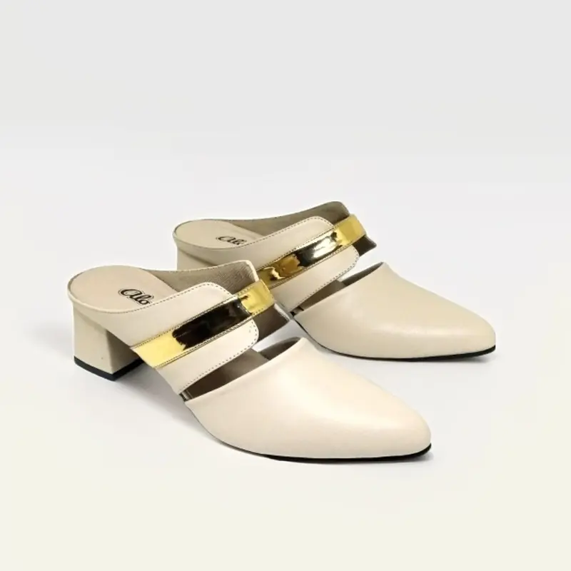 BIG SIZE 40-45 | Sepatu Sandal Mules Heels Pesta Wanita Ukuran JUMBO Besar | A101 Beige 1