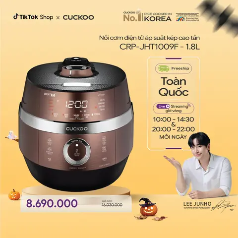 Nồi Cơm Điện Áp Suất Kép Cao Tần CUCKOO 1,8 lít CRP-JHT1009F - Lòng nồi phủ men Xwall - Đa dạng chế độ nấu - Bảng điều khiển màn hình LED - Hàng chính hãng