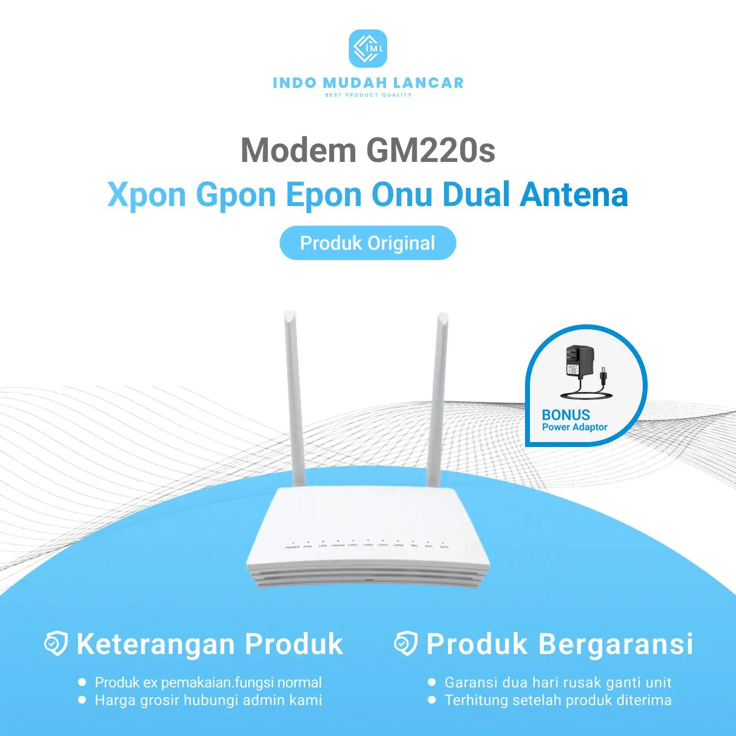 Modem Xpon GM220-S Gpon Epon Onu Dual Antena Original Bonus Adaptor