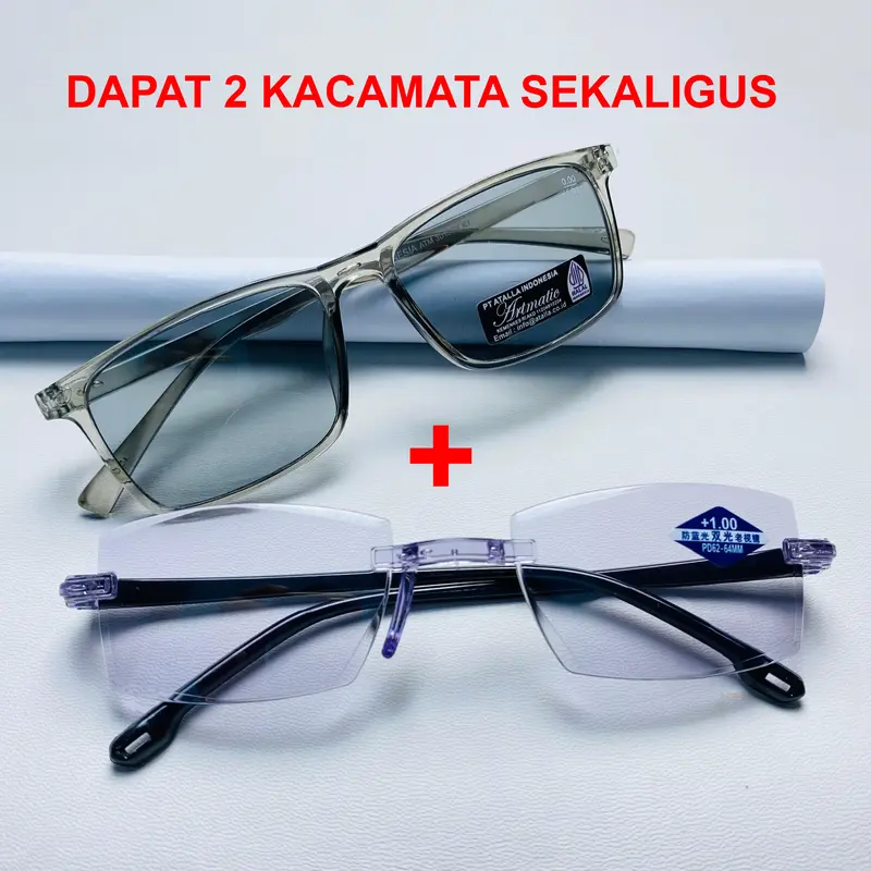 Foto [BELI 1 GRATIS 1 MODEL LAIN] Kacamata Baca & Jalan Lensa Plus Bifokal Kryptok Double Fokus Anti Radiasi Blue Ray Frame Kotak Grey Abu-Abu untuk Pria Wanita Orang Tua - ATM3013thumb2