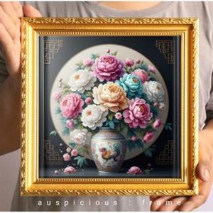 กรอบรูป แจกันดอกโบตั๋น  เสริมฮวงจุ้ย มั่งคั่ง ร่ำรวย ความซื่อสัตย์ มีโชคลาภ ความรักความชื่นชม กรอบขนาด 28x28 เซนติเมตร