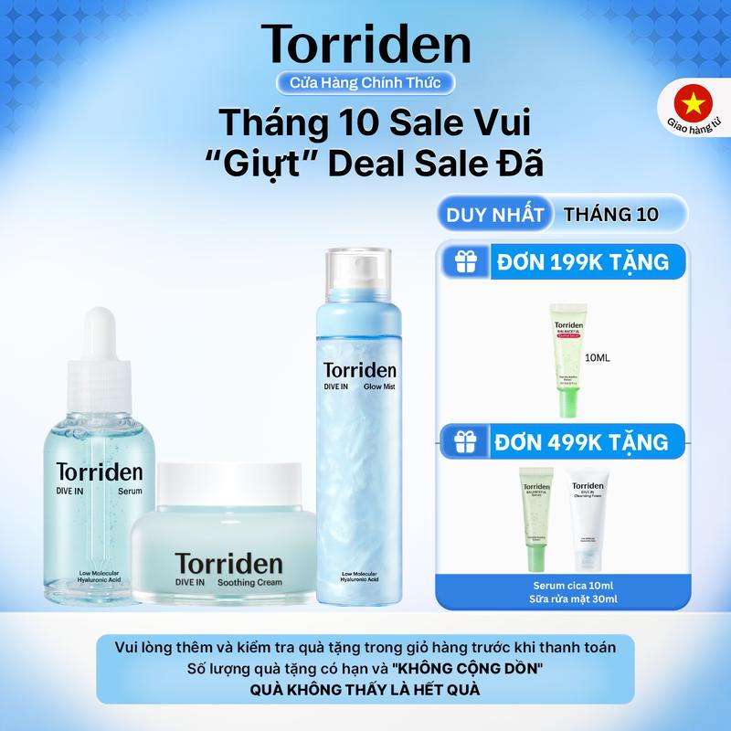 Set Best Seller Mở Rộng Serum HA Kem gel dưỡng HA Xịt khoáng dưỡng HA 5D Hyaluronic Acid phân tử nhỏ cấp ẩm làm mát dịu da DIVE IN Serum 50ml Soothing Cream 100ml Glow Mist 120ml